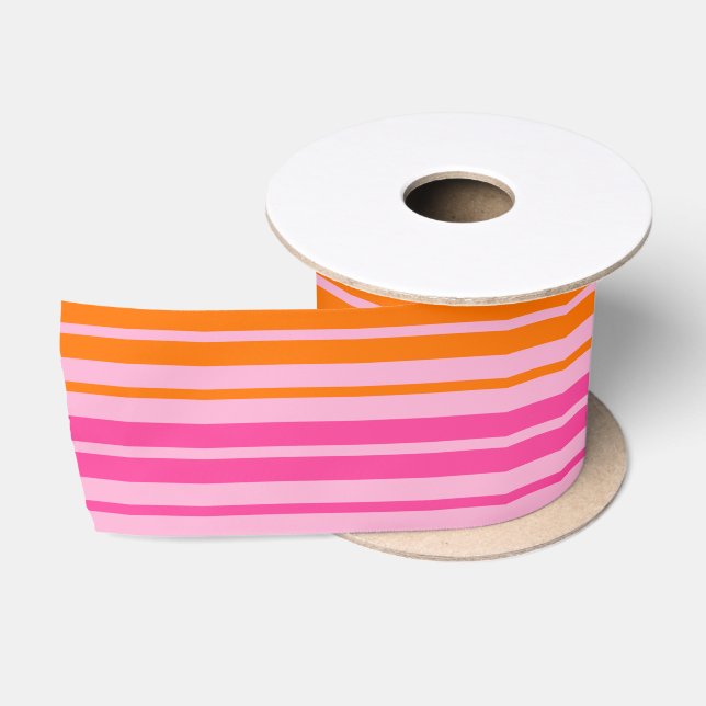  Rosa und orange vertikal gestreift Design   Satinband (Spule)