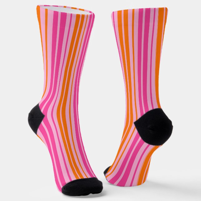  Rosa und orange vertikale Streifen Design  Socken (Gewinkelt)