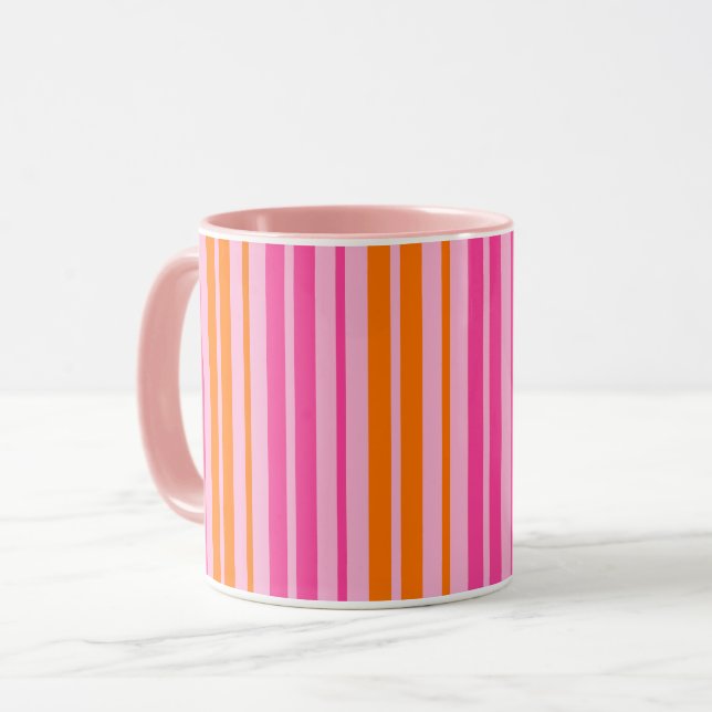  Rosa und orange vertikale Streifen Design  Tasse (Vorderseite Links)