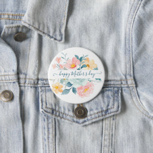 Rosa und orange Wasserfarbe floral personalisiert  Button