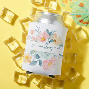 Rosa und orange Wasserfarbe floral personalisiert Dosenkühler