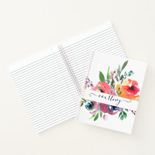 Rosa und orange Wasserfarbe floral personalisiert Notizbuch