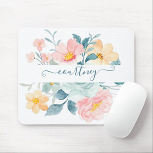 Rosa und orange Wasserfarbe florale personalisiert Mousepad