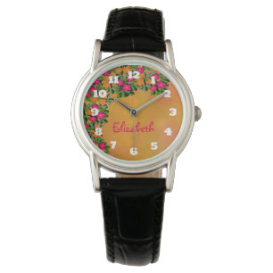 Rosa und orange Wildblumen Personalisiert Armbanduhr