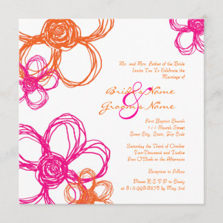Rosa und orange wilde Blume Einladung Hochzeit