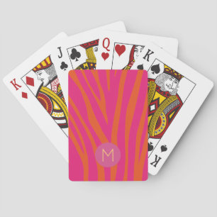 Rosa und orange Zebrastreifen modernes Monogramm Spielkarten