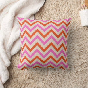 Rosa und Orange Zickzack-Chevron-Fischgrätenmuster Kissen