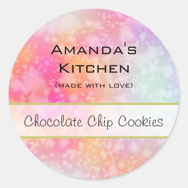 Rosa und orangefarbene Abstrakte Aquarellküche Runder Aufkleber (Vorderseite)