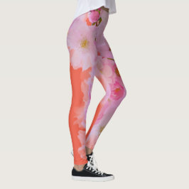 Rosa und orangefarbene Blossom Yoga-Leggings Leggings