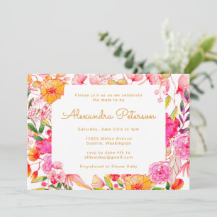 Rosa und orangefarbene Blume Kinderdusche Einladung