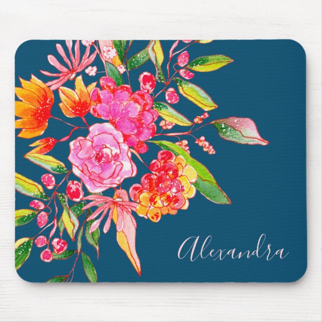 Rosa und orangefarbene Blume Mousepad (Vorne)