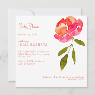 Rosa und orangefarbene Blumen-Brautjungfernparty Einladung