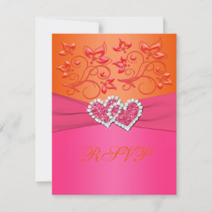 Rosa und orangefarbene Blumenherzen Antwortkarte RSVP Karte