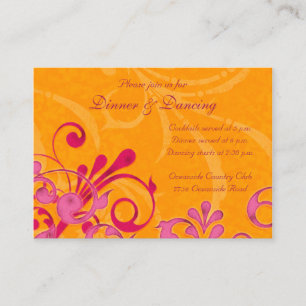 Rosa und orangefarbene Blumenhochzeitsempfangskart Begleitkarte