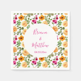 Rosa und orangefarbene Blütenschrift Serviette