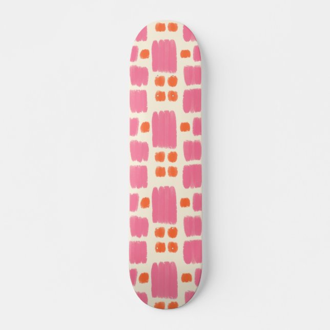 Rosa und orangefarbene Formen auf einer Creme Skateboard (Vorne)
