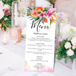 Rosa und orangefarbene Hochzeit tropischer Flora Menükarte<br><div class="desc">Das tropische Hochzeitsdesign ist ideal für Paare, die einen Sommer, einen Strand oder eine Hochzeit in Urlaubsort planen. Die Speisekarte bietet ein schönes und lebendiges Aquarellbild mit tropischen Blume in Rosa und Orange, die an ein wunderschönes Inselparadies erinnern, und mit vergoldeten Glitzer aus Imitaten, die dem Gesamtbild eine Touch von...</div>