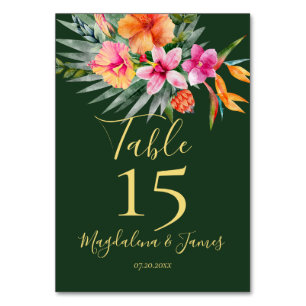 Rosa und orangefarbene Hochzeit tropischer Flora Tischnummer