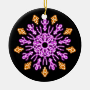 Rosa und orangefarbene Neonblume Keramikornament