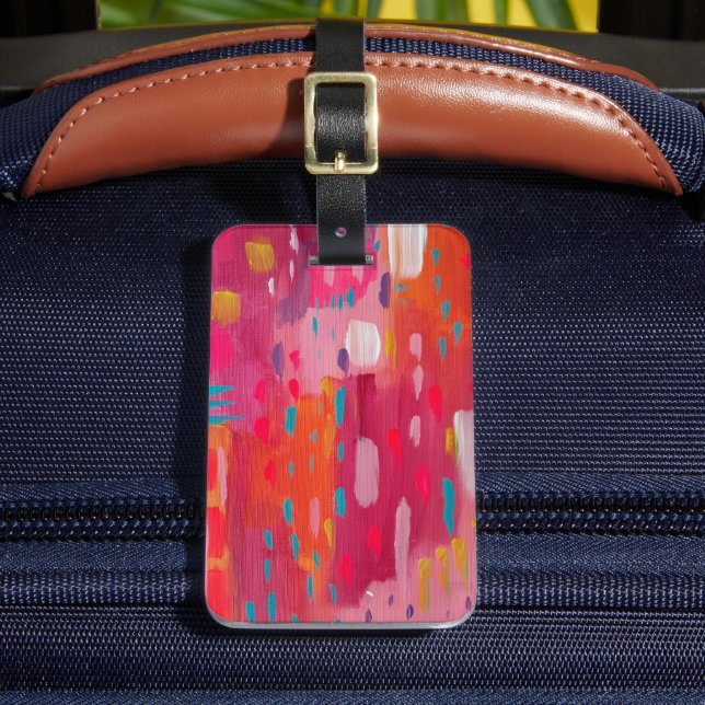 Rosa und orangefarbene Pinselstriche Abstrakt Gepäckanhänger (Vorderseite Insitu 2)