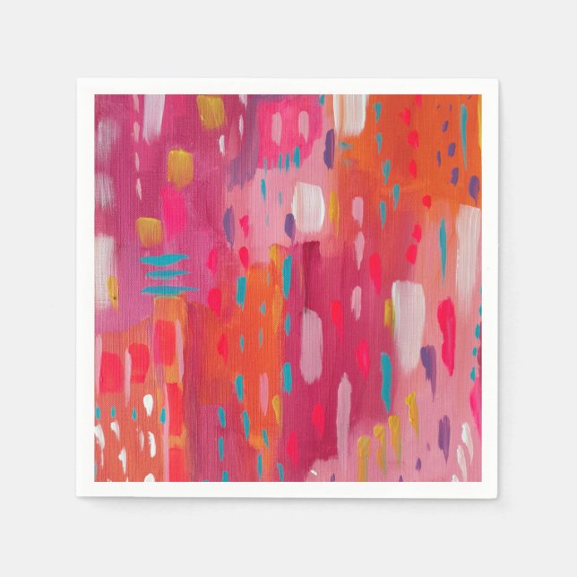 Rosa und orangefarbene Pinselstriche Serviette (Vorderseite)