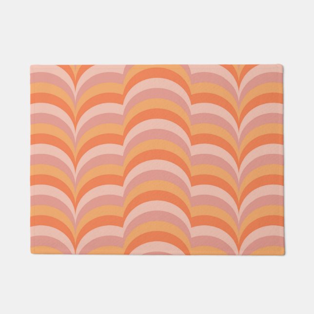 Rosa und orangefarbene Retro-Muster Fußmatte (Vorderseite)