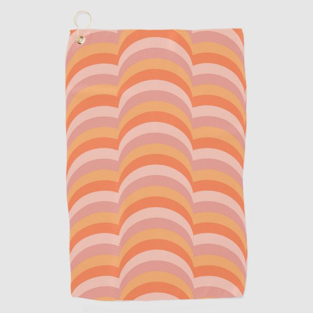 Rosa und orangefarbene Retro-Muster Golfhandtuch (Vorderseite)
