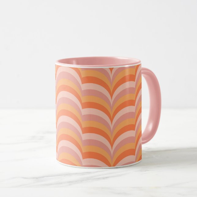 Rosa und orangefarbene Retro-Muster Tasse (VorderseiteRechts)