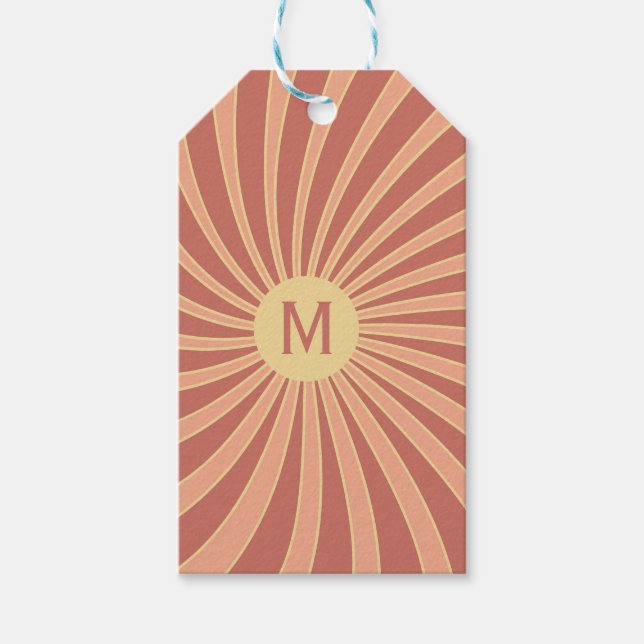 Rosa und orangefarbene Retrodesign Geschenkanhänger (Vorderseite)
