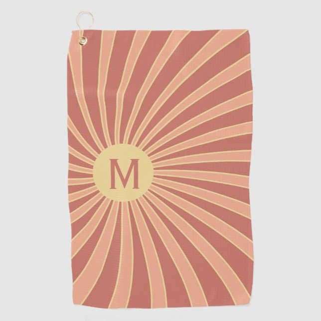 Rosa und orangefarbene Retrodesign Golfhandtuch (Vorderseite)
