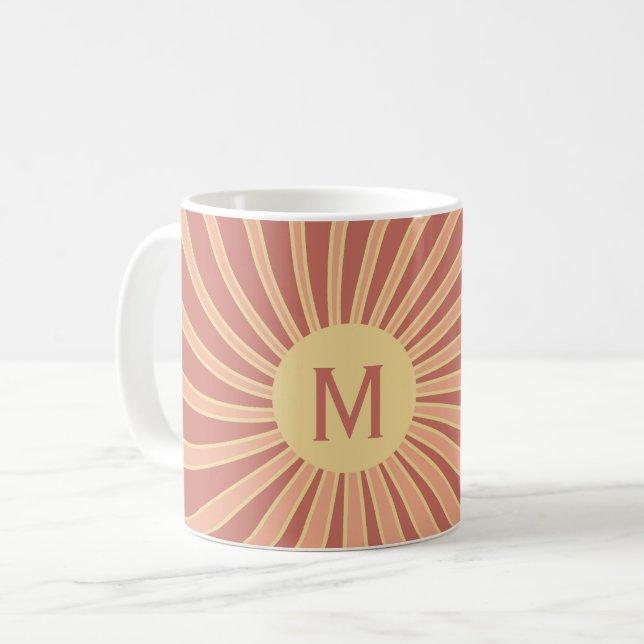 Rosa und orangefarbene Retrodesign Kaffeetasse (Vorderseite Links)