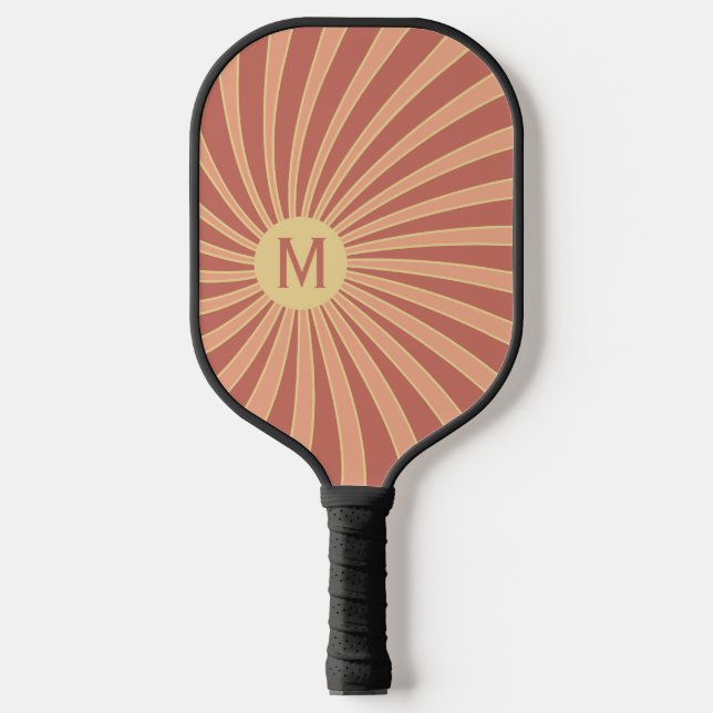 Rosa und orangefarbene Retrodesign Pickleball Schläger (Vorderseite)