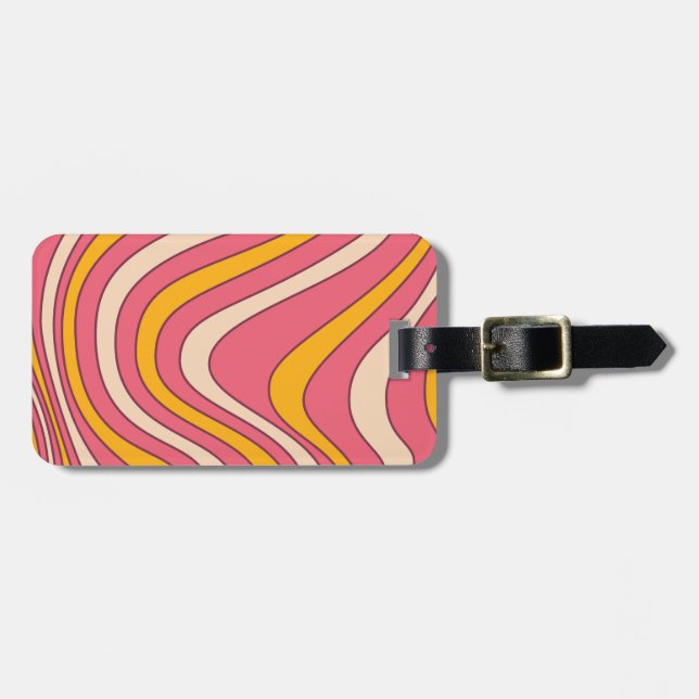 Rosa und orangefarbene Retrowellen Gepäckanhänger (Vorderseite horizontal)