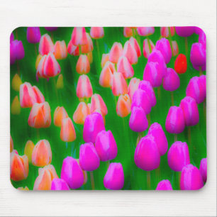Rosa und orangefarbene Tulpenmuster Mousepad