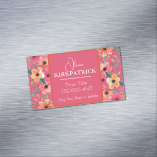 Rosa und orangefarbene Wasserfarben Magnetische Visitenkarte