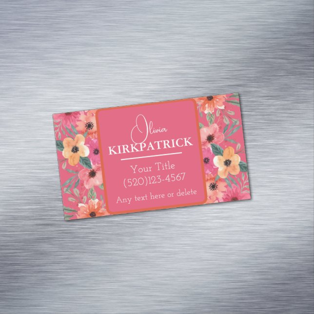 Rosa und orangefarbene Wasserfarben Magnetische Visitenkarte (Beispiel)