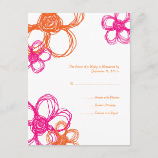 Rosa und orangefarbene wild lebende Blume Hochzeit RSVP Karte