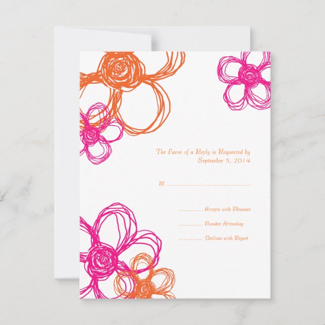 Rosa und orangefarbene wild lebende Blume Hochzeit RSVP Karte (Vorderseite)