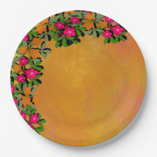 Rosa und orangefarbene Wildblumen Pappteller