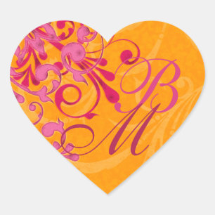 Rosa und orangefarbener Abstrakter Umschlag Aufkle Herz-Aufkleber