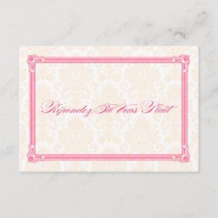 Rosa und orangefarbener Damast Poster-Style Hochze RSVP Karte