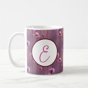 Rosa und orangefarbenes Blumenmuster-Monogramm Kaffeetasse