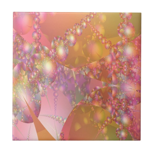 Rosa und orangefarbenes Fraktal Fliese (Vorderseite)