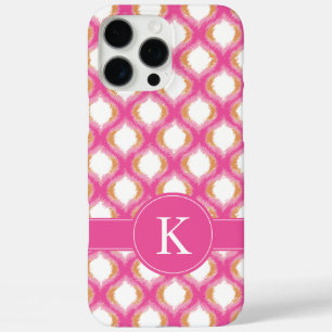 Rosa und orangefarbenes Ikat-Ogee-Muster Monogramm iPhone 16 Pro Max Hülle