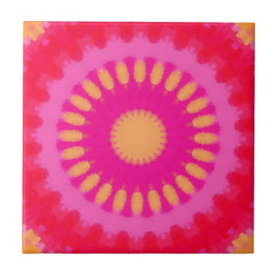 Rosa und orangefarbenes Mandala Fliese