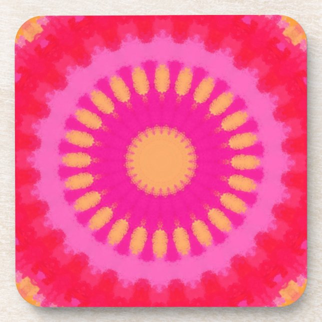 Rosa und orangefarbenes Mandala Getränkeuntersetzer (Vorderseite)
