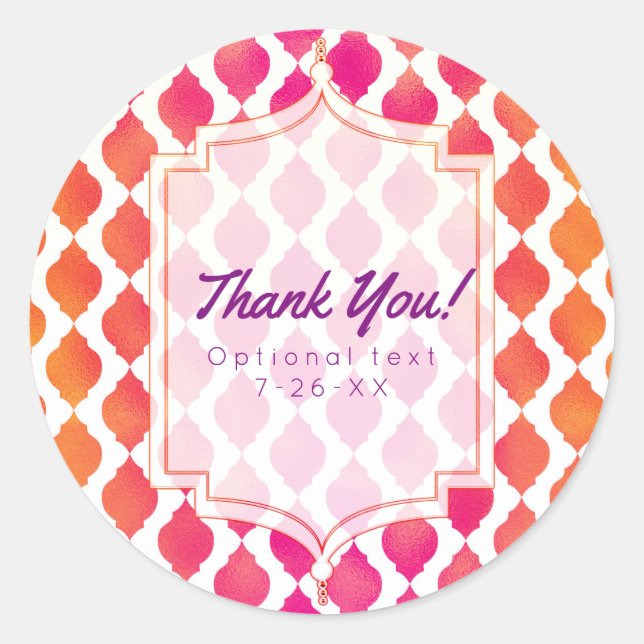 Rosa und orangefarbenes marokkanisches Gastgeschen Runder Aufkleber (Vorderseite)