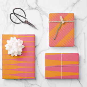 Rosa und orangefarbenes Set zum Abziehen von Papie Geschenkpapier Set
