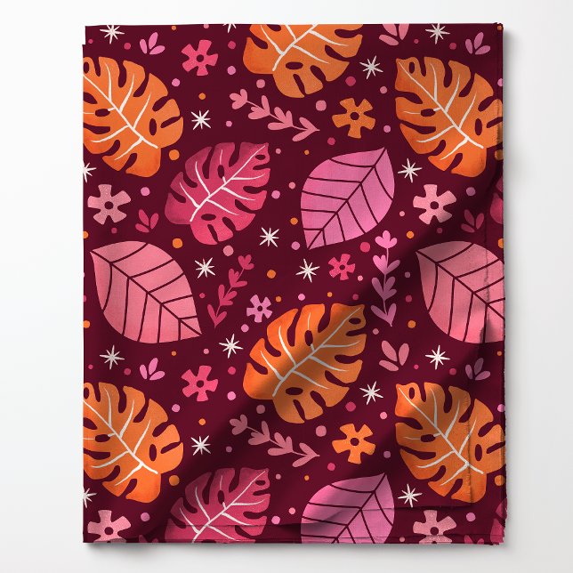 Rosa und orangefarbenes tropisches Monstera-Leaf-M Stoff (Von Creator hochgeladen)
