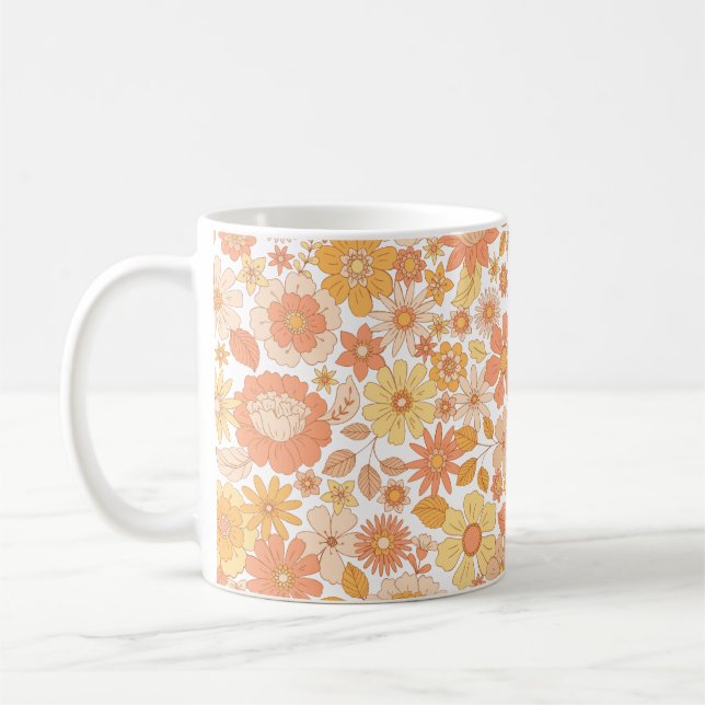 Rosa- und Orangenblumenmuster Kaffeetasse (Links)